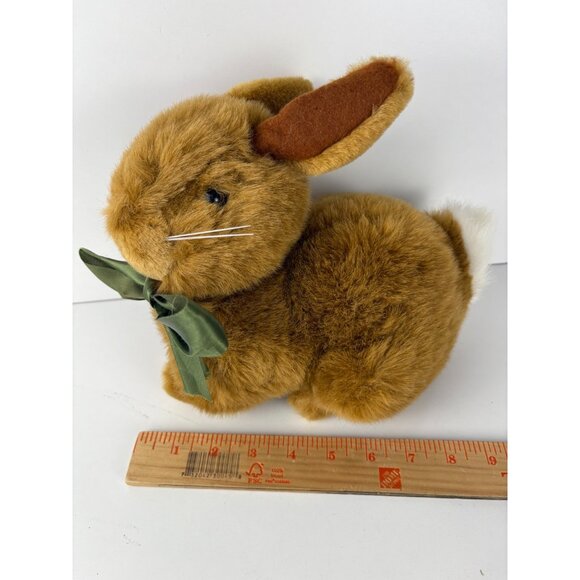 Vintage Chosun Plush Bunny Rabbit 7" Green Bow Brown & White Fluffy Tail Korea - Picture 3 of 8